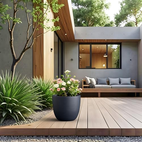 Kante Modern Home Minimalist 14" Dia Charcoal Concrete Bowl Planter - Image 3