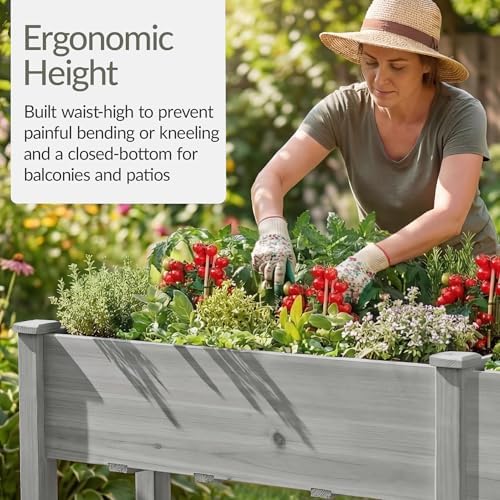 Best Choice Products 72x24x30in Raised Garden Bed, Elevated Wood Planter Box Stand for Backyard, Patio, Balcony w/Divider Panel, 6 Legs, 300lb Capacity - Gray - Image 4