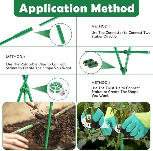 Cludoo 232PCS Garden Stakes Set with 70 Sets Fiberglass Plant Stakes Sticks Supports and Accessories, DIY 4ft 5ft 6ft 7ft Tomato Stakes for Tomato,Vegetables, Pepper, Fences Indoor Outdoor Plants - Image 7