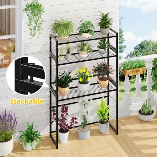 Simple Trending 3 Tier Metal Plant Stand Outdoor Indoor Waterproof, Stackable Heavy Duty Tall Plant Shelf Flower Pot Holder for Garden, Display Rack, Black - Image 3