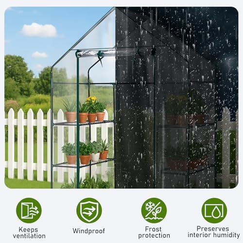 Outvita Walk-in Greenhouse, 3 Tiers 4 Shelves, Durable PE, 56"x29"x77" - Image 3