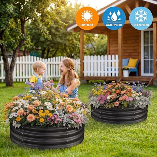Land Guard Galvanized Raised Garden Bed, Planter Raised Garden Beds Outdoor, Round Clearance Raised Garden Beds for Gardening Vegetables 4x4x1ft (Gray)…… - Image 4