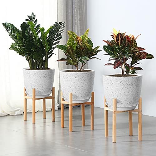 WOUSIWER Plant Pots 10/9/8 inch, Set of 3 Modern Decorative Plastic Planters with Drainage Holes and Saucers for House Plants Indoor Flowers Plants, White Speckles - Image 4