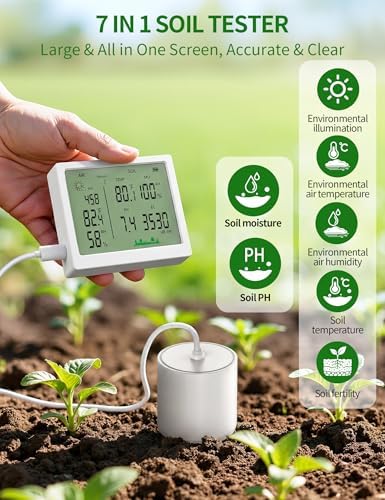 7 in 1 Soil Meter, Digital Soil Test Kit of PH/Sunlight/Fertility/Soil & Air Temp, Humidity Meter for Indoor & Outdoor Plant, Growing Environment Tester with Large LCD Display for Farm, Garden & Lawn - Image 2