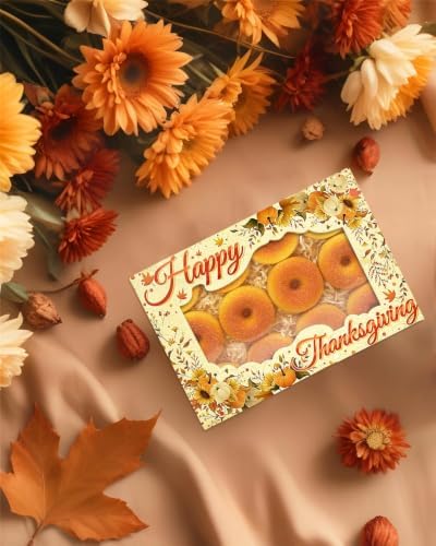 qiqee Thanksgiving 14x10x2.5 inch Auto-pop Up 24Pcs Cookie Box with Window Thanksgiving Pumkin Flower Pastry Macaron Bakery Box For Thanksgiving Day - Image 4