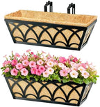 16 Inch Railing Planter Box Window Boxes Planters - 2 Pack Deck Railing Planter Boxes with Adjustable Brackets Coco Liners Balcony Planters Railing Hanging for Window Flower Boxes Outdoor Garden Decor by EINYEXW