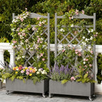 COMHOMA 2 Pack Planter Box with Trellis and Wheels, 48In Elevated Raised Garden Bed, Drainage Holes, Outdoor Lattice for Climbing Flowers, Vegetables, Patio Balcony, Gray - Image 2