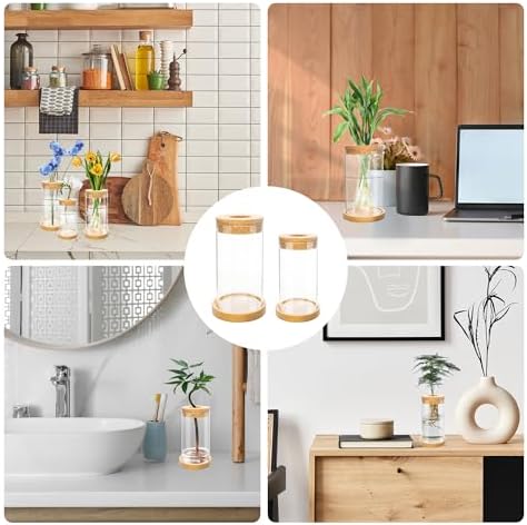 8 Pcs Plant Terrarium Desktop Glass Planter Plant Propagation Tabletop Propagation Vase Containers with Cork and Wooden Saucer for Growing Hydroponic Plants Garden Home Office Decor- - Image 5