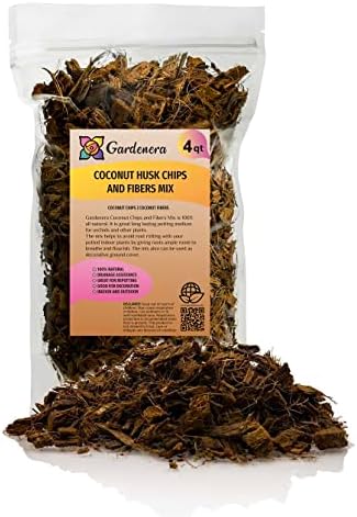 Premium Coconut Husk Chips and Fibers Mix for Orchids, Houseplant, Monstera and Fiddle Leaf Fig by GARDENERA (4 Quart Bag) by Gardenera
