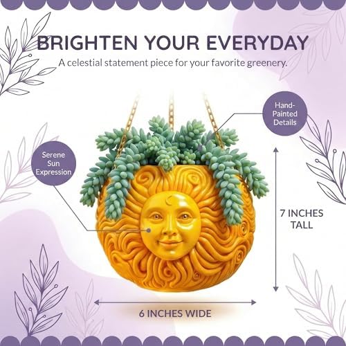 Nebula Colors Fun & Unique Sun Face Hanging Planter Quirky Celestial Decor for Plant Lovers – Indoor Outdoor Flower Basket for Succulents & Small Plants – Decorative Garden Yard Art - Image 3