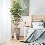 Artificial Tree in Geometric Pattern Planter, Fake Bamboo Silk TRE for Indoor and Outdoor Home Decoration - 70" Overall Tall (Plant Pot Plus Tree) - Image 3