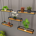 SOBS Creative Black Chain Hanging Wrought Iron Ceiling Basket Flower Stand Industrial Style Bar Restaurant Plant Pot Hanger Decorative Rack Floating Shelves Shelf (Size : 60x25x15cm) - Image 7
