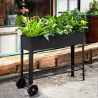 Piksedo Raised Garden Bed, Elevated Planter Metal Plant Box with Wheels with Legs Standing Garden Stand Drainage Holes Frosted Black - Image 5