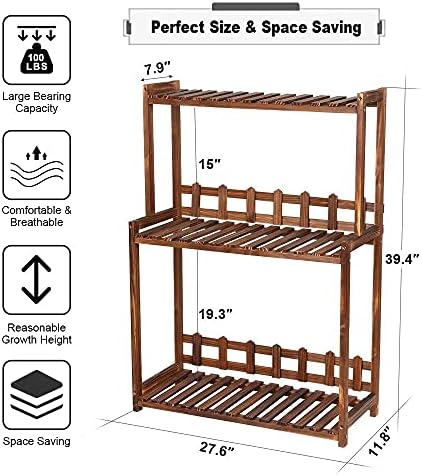 Ufine 3 Tier Wood Plant Stand Vertical Plant Display Shelf - Image 5