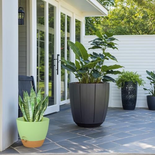 ZMTECH 3Pcs 12Inch Plant Pot Planter for Indoor Plants Self Watering Large Flower Pot with Drainage Holes and Saucer for Outdoor Plants(Green with Brown) - Image 3