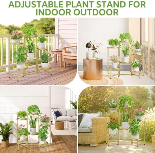iDavosic.ly 6 Tier Large Plant Stand Indoor Outdoor, 10 In Wide Tray, Gold - Image 2