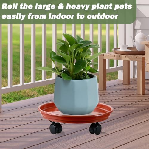 8 Packs Plant Caddy with Wheels 11.8" Plastic Rolling Plant Stands Heavy-Duty Plant Dolly with Casters Indoor and Outdoor Plant Roller Base Large Heavy Plant Pot Saucers with Wheels, Rust Red - Image 6
