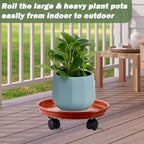 8 Packs Plant Caddy with Wheels 11.8" Plastic Rolling Plant Stands Heavy-Duty Plant Dolly with Casters Indoor and Outdoor Plant Roller Base Large Heavy Plant Pot Saucers with Wheels, Rust Red - Image 6