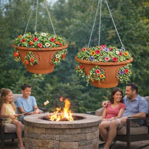 Ultimate Hanging Baskets - Strawberry, Tomato, Flower, and Herb Outdoor Planters - Use Garden Pots for Growing Plants Outside On A Deck, Fence, or Balcony (2, Terracotta) - Image 6