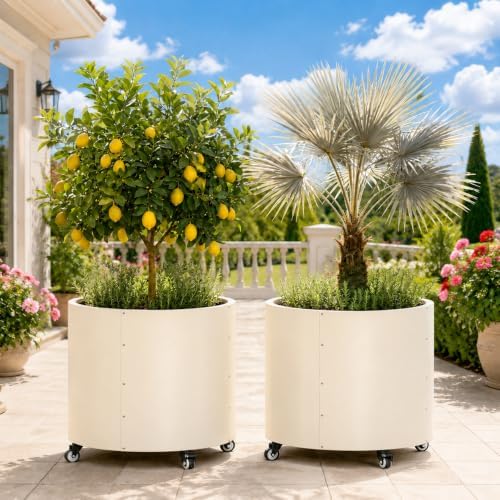 2 Pack Rolling Planter for Tree,30 Gallon Large Metal Tree Pots for Outdoor by Liskanap