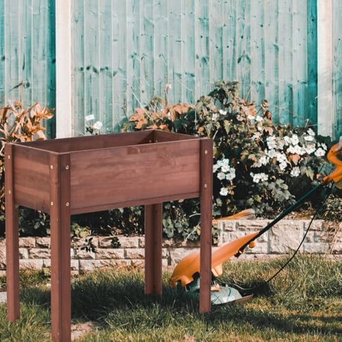 31x16x30 Raised Garden Bed with Legs, Elevated Wooden Planter Box with Liner for Flowers, Vegetable, Suitable for Outdoor, Patio, Balcony, Backyard, Brown - Image 4