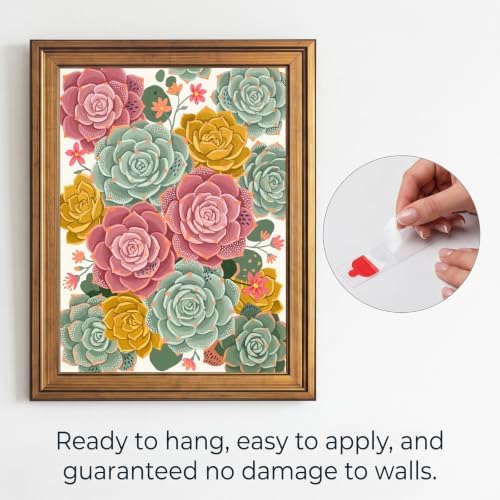 Framed Canvas Wall Art Bohemian Gouache Succulents Dusty Rose and Sage Green Canvas Print Poster Gold Frame Wall Decor for Living Room Desert Flora Art, Boho Botanical Decor - Inch 12x16 - Image 2
