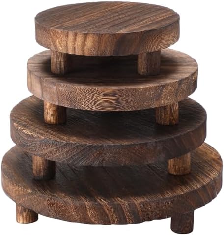 Geetery 4 Pcs Wooden Risers for Display Wood Pedestal Stand, Brown by Geetery