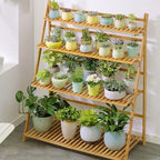 Folding Bamboo Plant Stand, Flower Pot Display Shelf Rack Tiered Plant Stand, Flower Display & Storage Rack, Planter Ladder Shelf for Indoors Outdoors Patio Balcony Garden,A-100*47*122cm by Unknown
