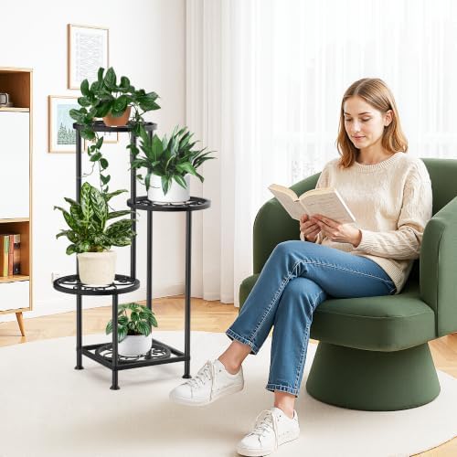 4 Tier Plant Stand Indoor Outdoor, Metal Shelf Holder Corner Black - Image 6