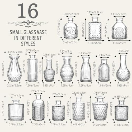 32 PCS Assorted Vintage Bud Vases, Colorful Glass Small Vases Bulk, for Centerpieces, Wedding Table Decor, Home Decorations & Gifts (Clear Series) - Image 2
