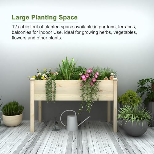 BIRASIL Outdoor Raised Garden Bed, Wood Planter Box for Vegetable Flower, Elevated Reinforced Large Garden Planters Boxes for Backyard Patio Gardening Balcony (48.5”L, Natural Wood) - Image 7