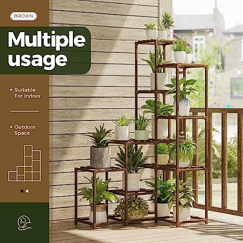 Bamworld 55“ Tall Plant Stand Indoor Outdoor Corner Plant Shelves Wood - Image 3