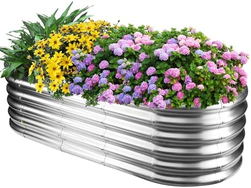 17" Tall Oval-Shaped / Elliptic Metal Raised Garden Bed Outdoor Silver by YSEJOMP