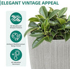 19" Mediterranean Beige Resin Tall Planters with Fluted Texture - Image 4