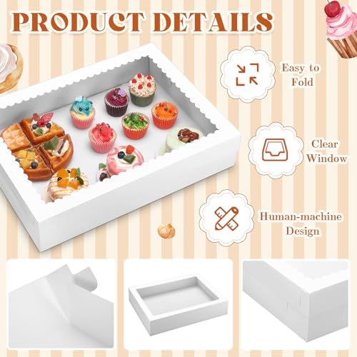 Sinload Half Sheet Cake Box with Window and Board, White, 19x14x4 Inch - Image 2