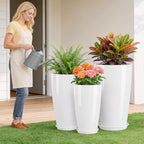24+21+18 " Tall Planters for Indoor&Outdoor Plant with Drainage Hole&Saucer - Image 2