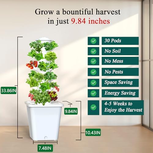 Hydroponics Growing System, 30-Plant Indoor Hydroponic Tower with Pump System, Plants Germination Kit, Smart Aeroponic Herb Garden, Vertical Hydroponic System for Gardening Lover (No Seed) - Image 3