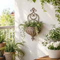 Vintage Wall Hanging Planter with Ornate Scrollwork, Distressed Rust Iron Wall Mount Flower Pot, Rustic Farmhouse Ribbed Wall Planter for Indoor Outdoor Porch Entryway Garden Wall Decor(A3077) by Unknown