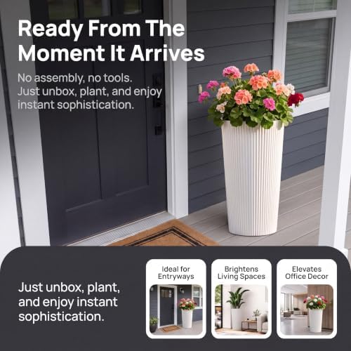 24" Tall Planters for Outdoor Plants Set of 2 - Round White - Image 6