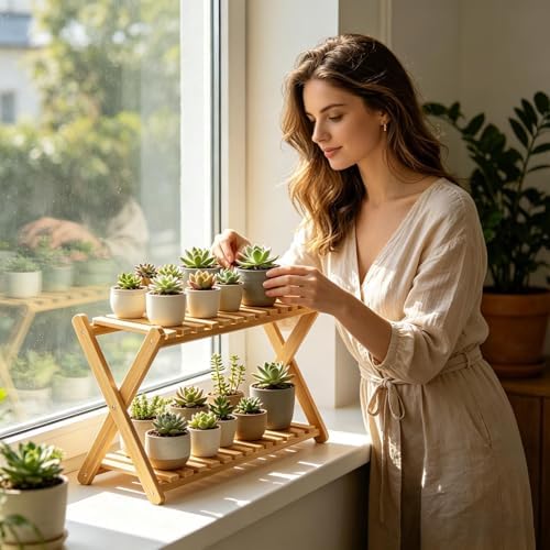 Wood Plant Stand - 2 Tier Planter Shelf | Outdoor Wooden Plant Stand For Patio Garden Porch Balcony Entryway Living Room Greenhouse Designed To Enhance The Beauty Of Your Greenery - Image 3