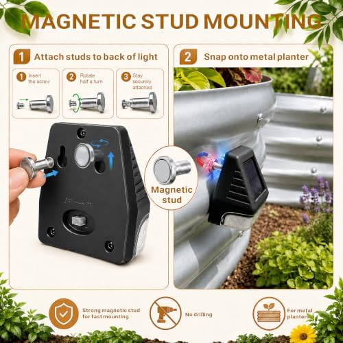 6 Pack Magnetic Solar Lights for Raised Garden Beds，2‑way Installation - Image 3