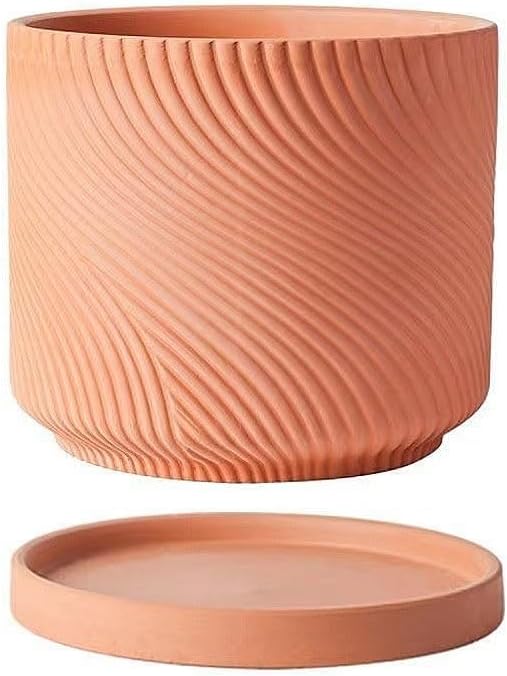 7" Unglazed Terracotta Planter with Drainage Hole & Saucer, Modern Minimalist Plant Pot for Home & Garden - Image 2