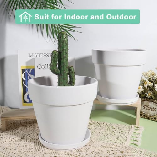 vensovo 8 Inch White Terracotta & Clay Pots with Saucer, 2 Pack - Image 5