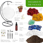 Creations by Nathalie - 5" Glass Globe Succulent Terrarium Kit, Hanging DIY Starter Kit for Kids and Adult, Metal Stand, Reindeer Moss, Crystal & Rocks, Tools, Figurine (Live Plant Included) - Image 3