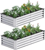 2PCS 4x2x1FT Galvanized Raised Garden Bed, Galvanized Planter Raised Garden Boxes Outdoor, Large Metal Raised Garden Beds for Vegetables-Silver by AyenGuard