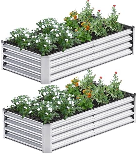 2PCS 4x2x1FT Galvanized Raised Garden Bed, Galvanized Planter Raised Garden Boxes Outdoor, Large Metal Raised Garden Beds for Vegetables-Silver by AyenGuard