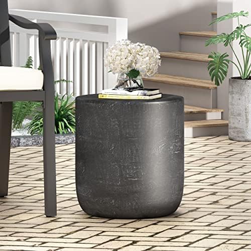 ø15.5'' Concrete Side Table Black End Table for Outdoor & Living Room, Modern Retro Drum Style, Durable and Lightweight, Cement Material, No Assembly, Matte Black - Image 4