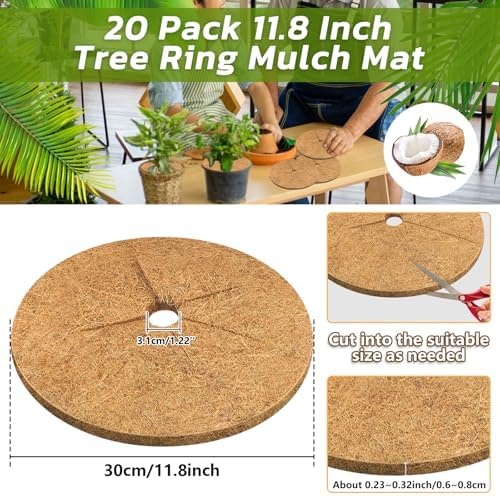 Legigo 20 Pack Coconut Fiber Mulch Ring Tree Plant Protector Mat, 11.8 Inch - Image 2