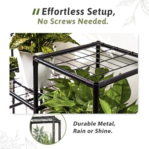 GENTINGBRO Metal Plant Stand Outdoor 63" Tall Plant Shelf for Plants 14-Tier Large Plant Sheves for Indoor Plants Living Room Heavy Duty Rack Garden Balcony Patio Hanging Planter - Image 5