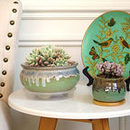 7 Inch Glazed Terracotta Plant Pot Round Ceramic Succulent Planter Pot with Drainage and Saucer Cactus Clay Pot (Green Flowing Glaze) - Image 5